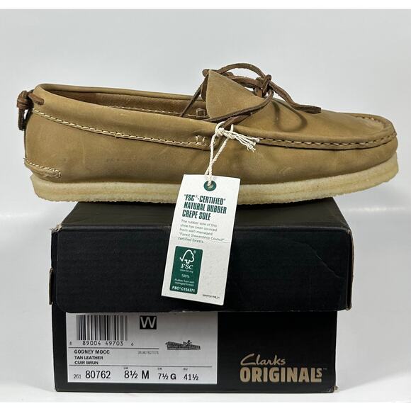 Clarks Originals Godney Mocc Men’s 8.5 – Tan Leather Crepe Sole (New w/ Box) - Picture 1 of 8
